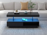 VIBE HAUS LED Coffee Table with Storage, Modern Center Table with 2 Drawers and Display Shelves, WF307038AAB