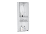 Corner Bar Cabinet Unit with Wine Glass Rack and Lower Cabinet, White B097P221375