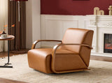 Vintage Brown Swivel Accent Chair Luxe Faux Leather, Solid Wood Armrests, Ergonomic Comfort 79132535