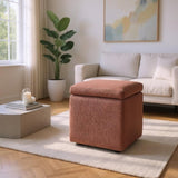 Brown Linen-Textured Storage Ottoman with Black Rubber Feet Compact Square Seat with Hidden 46931378
