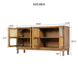 Retro 4-Door Sideboard with Large Storage Space Artificial Rattan Doors and Transparent Glass, W2696P256248