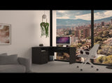 L-Shaped Desk, Keyboard Tray, Two Drawers, One Open Shelf, Black B097133035