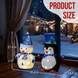 Set of 2 Lighted Plush Penguin and Snowman Christmas Decorations, Pre-lit Pull Up Holiday Decor with 71294454