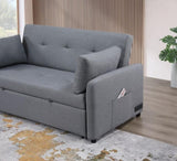 Radella 69"W Gray Linen Convertible Sleeper Sofa with USB Ports, Power Sockets, Pockets, Pillows, B061P296420