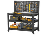Work Bench with Pegboard,Heavy Duty 3000lbs Capacity Workbench with Wheels Adjustable Shelves,Tool 78727447