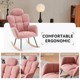 055-Teddy Fabric Upholstered Nursery Rocking Glider Chair Modern Accent Armchair Padded Seat with W527P228310