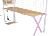 Full Size Metal Loft Bed with Built-in Work Station, Wardrobe, Storage Staircase and LED, White 78792217