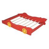 Full Size Race Car-Shaped Platform Bed with Wheels,Red WF298788AAJ