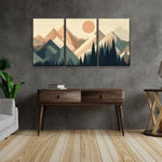 ZUN 3 Panels Framed Abstract Wood Grain Boho Style Mountain & Forest Canvas Wall Art Decor,3 Pieces W2060P155347