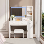 ZUN White dressing table with LED 3-color illuminated mirror and power outlet, dressing table with W1320P186696