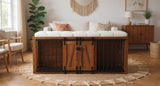 56"L, Furniture Style 2 in 1 Dog Crate with Padded Seat, Sliding Barn Door, Luxury Wooden Dog N843P293660W