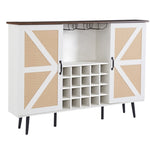 ZUN White Faux Rattan Barn Door Wine Cabinet with Wine Rack and Wine Glass Rack, Double Door Design with W2702P183969