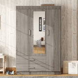 ZUN 3-Door Mirror Wardrobe with shelves, Gray 65649501