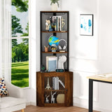 ZUN Corner Shelf with Doors, 65" Corner Cabinet & Wine Glass Rack, 6 Tier Bookshelf Display, 09047996