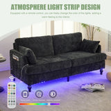 Modern style chenille 2-seater wood-legged sofa with LED light, USB charging port and storage bag W395P318548