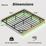 Oak King Floating Bed Frame with LED Lights, Wave Curve Wood Texture Bed with Heavy Duty Metal Slats W1820P333577
