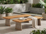 Outdoor Acacia Wood Bench,Teak Finish Brown Wicker N773P286715B