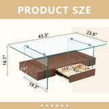 ZUN 43.3 Inch Modern Two-Tier Coffee Table - Clear Tempered Glass and Dark Wood Grain, Multifunctional W1151P232626