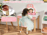 Kids Rabbit Vanity Table Set with Removable Shatter-Proof Mirror, Pink & White Makeup Desk with 69012468
