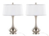 Cairo 28.75" Contemporary Metal Table Lamp in Brushed Nickel and White Linen Shade with Silver Trim B202P224102
