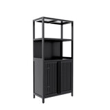 Black bamboo storage cabinet, separate bathroom cabinet with 2 doors, floor cabinet organizer for W2207P327620
