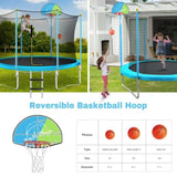 ZUN 8FT Trampoline for Kids with Safety Enclosure Net, Basketball Hoop and Ladder, Easy Assembly Round 47681486