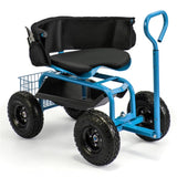 Garden Cart Height Adjustable Scooter with Swivel Seat & Tool Storage Blue 32801682