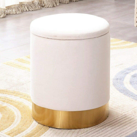 ZUN Round Storage Ottoman Velvet Upholstered Footrest Dressing Stool, Padded Vanity Stool with Golden 70645481