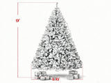 9 Foot Flocked Fir Christmas Tree Pre Lit Hinged Xmas Tree with LEDs Foldable Metal Base 72273480