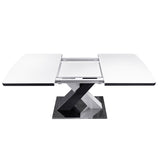 Modern Square Dining Table, Stretchable, White Table TopMDF X-Shape Black and White Color Table Leg W757P242760