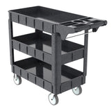 ZUN Utility Carts with Wheels, 3 Shelf Heavy Duty Plastic Service Cart 600lbs Capacity with Ergonomic 30643306