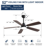 ZUN 52 Inch Classics Ceiling Fan With Dimmable Led Light 6 Speed Wind 5 Blades Remote Control DC Motor W882P146287