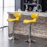 Masaccio Velvet Upholstered Adjustable Swivel Barstool, Set of 2, Yellow T2574P164847