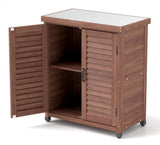 Potting Bench with Storage Cabinet and Metal Table Top for Outdoor Patio, Garden Furniture Wood 32240140