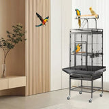 ZUN 65-inch Wrought Iron Large Rolling Bird Cage with Play Top and Stand for Parrots Lovebird Cockatiel 87150313