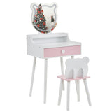 ZUN Kids Vanity Table and Chair Set, Girls Vanity with Mirror & 3-Color LED Lights, 1 Large Drawer & 28401056