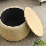 Round Storage Ottoman, 2 in 1 Function, Work as End table and Ottoman, Natural W48762888