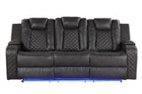 LED & Power Reclining Sofa Made With Faux Leather in Gray 659436452237