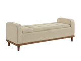 Mid-Century Modern Lift Top Storage Bench 1pc Light Brown Upholstered Tufted Solid Wood Walnut B011P169816