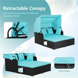 Turquoise Rattan Daybed Lounge W/ Retractable Top Canopy Side Tables Cushions 15499878