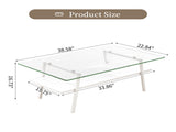 Rectangle Coffee Table, Tempered Glass Tabletop with White Metal Legs, Modern Table for Living Room W241126032