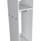 ZUN White 3-Shelf Wardrobe with Mirror and Open Storage B062P227646