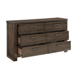 ZUN Rustic Style 1pc Dark Brown Dresser of 6x Drawers Black Metal Hardware Wooden Bedroom Furniture B011P228131