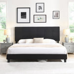 ZUN King Size Upholstered Platform Bed Frame with Linen Fabric Headboard, No Box Spring Needed, Wood W311107471