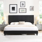 King Size Upholstered Platform Bed Frame with Linen Fabric Headboard, No Box Spring Needed, Wood W2297P284489