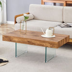 ZUN Natural Style MDF Coffee Table - 39.3"x21.6" with Tempered Glass Legs.Density Board W1151P233514