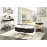 Gorgeous Dark Walnut Finish 1pc End Table White Faux Marble Top Living Room Table Open Bottom Shelve B011P184955