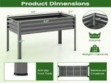 44" Elevated Raised Garden Bed with Drainage Holes, 32" Ergonomic Height Metal Planter - Gray 62003815