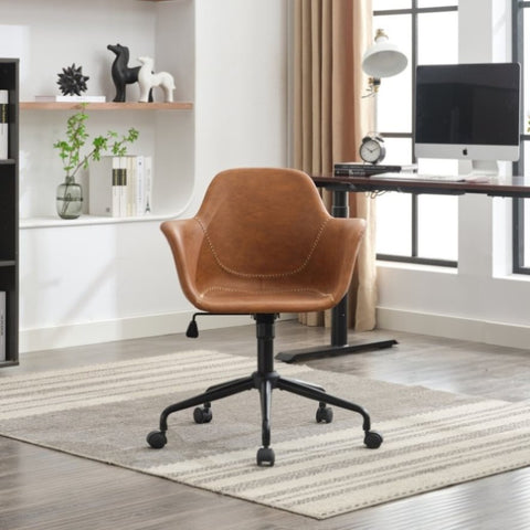 ZUN Mid-Century Modern Office Chair,Rolling Swivel Height Adjustable Ergonomic Chair with Frame/Arms W1143P173517