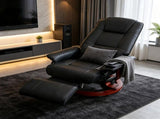 Black Manual Swivel Faux Leather Lounge Chair with Footrest & Armrest, Perfect for Living Room 52877052